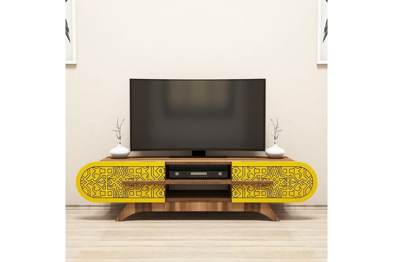 Defneia Tv-bänk 145 cm - Valnöt/Gul - Möbler - Vardagsrum - Tv-möbler & mediamöbler - Tv-bänkar