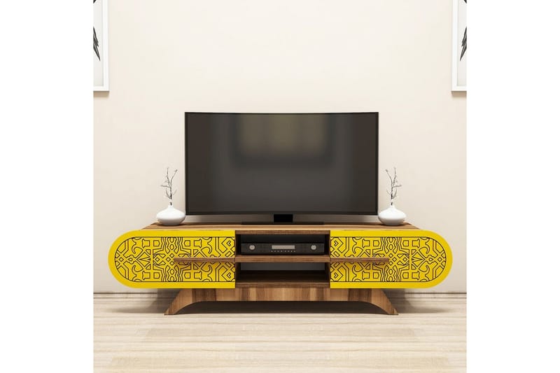 Defneia Tv-bänk 145 cm - Valnöt/Gul - Möbler - Vardagsrum - Tv-möbler & mediamöbler - Tv-bänkar