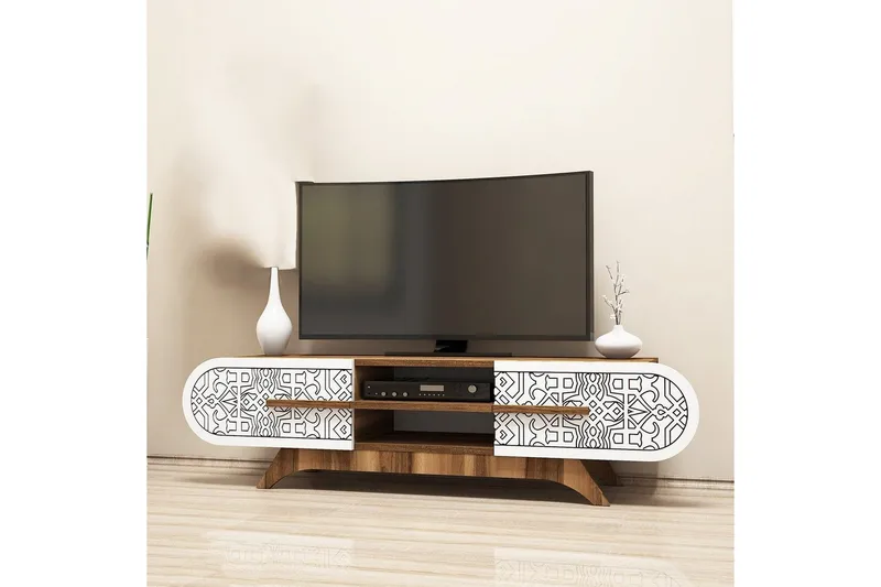 Defneia Tv-bänk 145 cm, Vit/Natur