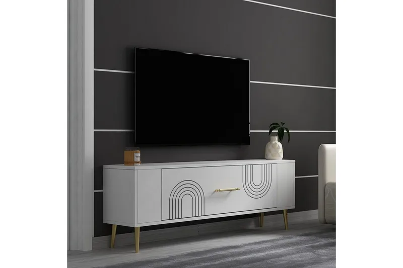 Deyric Tv-bänk 120 cm - Vit/Guld - Möbler - Vardagsrum - Tv-möbler & mediamöbler - Tv-bänkar