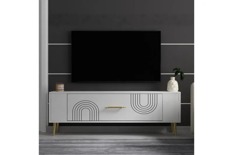Deyric Tv-bänk 120 cm - Vit/Guld - Möbler - Vardagsrum - Tv-möbler & mediamöbler - Tv-bänkar
