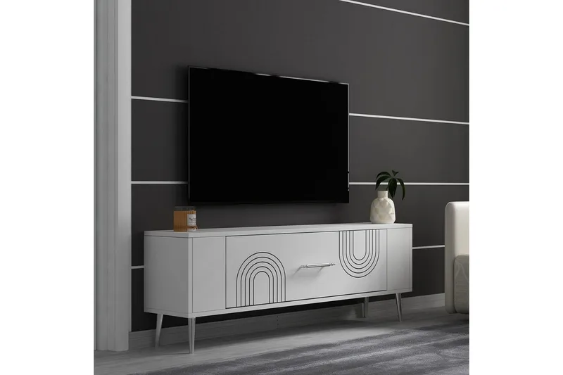 Deyric Tv-bänk 120 cm - Vit/Silver - Möbler - Vardagsrum - Tv-möbler & mediamöbler - Tv-bänkar