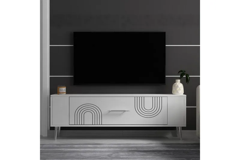 Deyric Tv-bänk 120 cm - Vit/Silver - Möbler - Vardagsrum - Tv-möbler & mediamöbler - Tv-bänkar