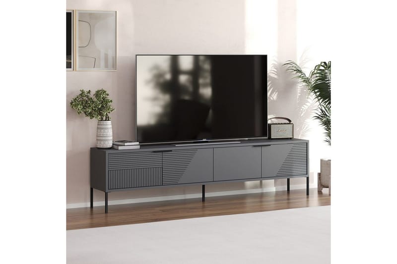 Dorellez Golvstående Tv Bänk 180 cm med Förvaring i Målat Trä - Grå - Möbler - Vardagsrum - Tv-möbler & mediamöbler - Tv-bänkar