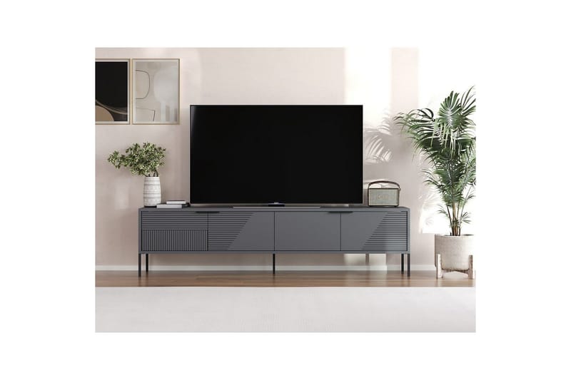 Dorellez Golvstående Tv Bänk 180 cm med Förvaring i Målat Trä - Grå - Möbler - Vardagsrum - Tv-möbler & mediamöbler - Tv-bänkar