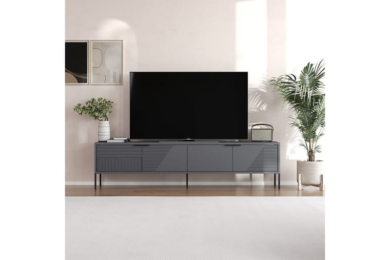Dorellez Golvstående Tv Bänk 180 cm med Förvaring i Målat Trä - Grå - Möbler - Vardagsrum - Tv-möbler & mediamöbler - Tv-bänkar