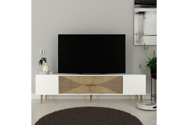 Drova Tv-bänk 150 cm - Ek/Vit/Guld - Möbler - Vardagsrum - Tv-möbler & mediamöbler - Tv-bänkar