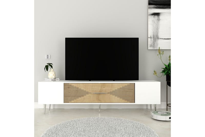 Drova Tv-bänk 150 cm - Ek/Vit/Silver - Möbler - Vardagsrum - Tv-möbler & mediamöbler - Tv-bänkar