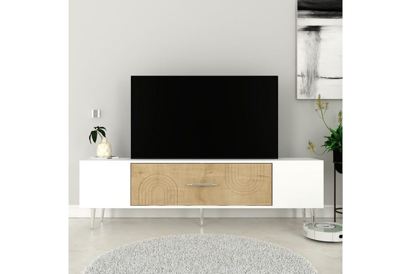 Drova Tv-bänk 150 cm - Ek/Vit/Silver - Möbler - Vardagsrum - Tv-möbler & mediamöbler - Tv-bänkar