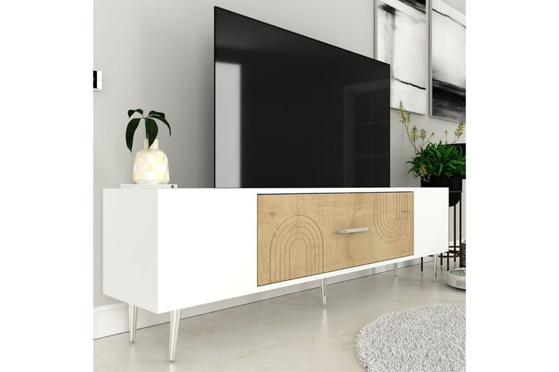 Drova Tv-bänk 150 cm - Ek/Vit/Silver - Möbler - Vardagsrum - Tv-möbler & mediamöbler - Tv-bänkar