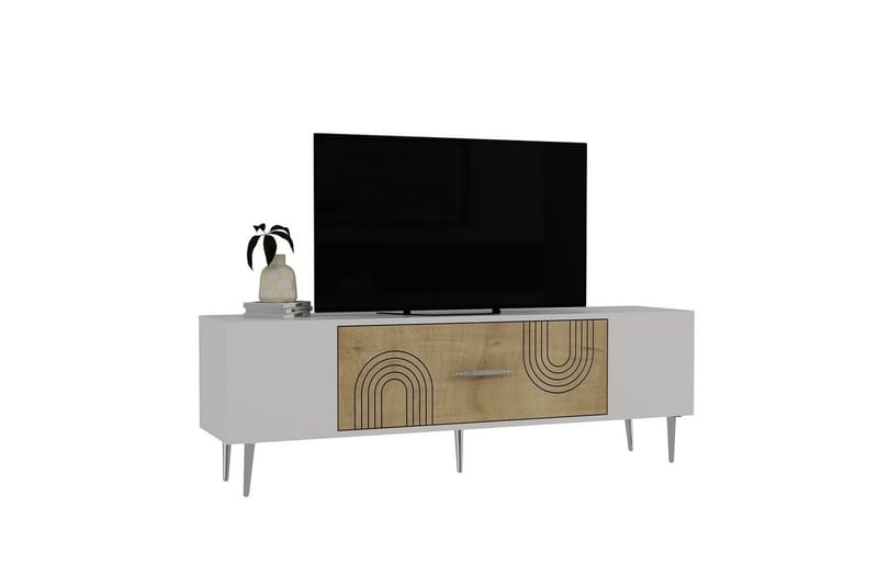 Drova Tv-bänk 150 cm - Ek/Vit/Silver - Möbler - Vardagsrum - Tv-möbler & mediamöbler - Tv-bänkar
