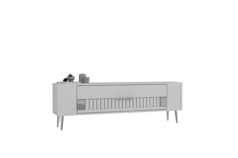 Estel Tv-bänk 120 cm, Vit/Silver