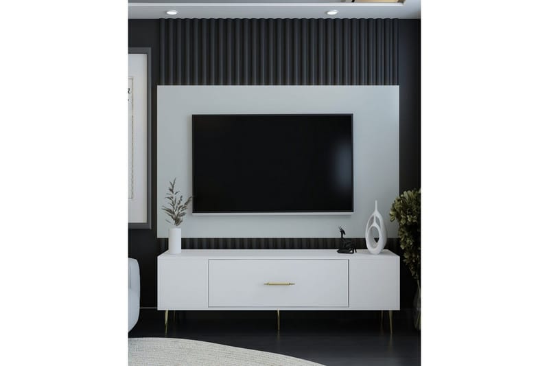 Feynor Tv-bänk 150 cm - Vit/Guld - Möbler - Vardagsrum - Tv-möbler & mediamöbler - Tv-bänkar