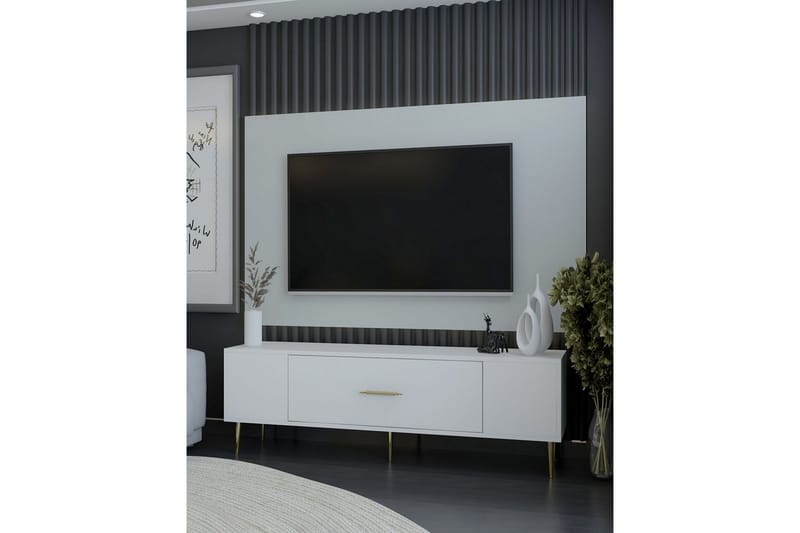 Feynor Tv-bänk 150 cm - Vit/Guld - Möbler - Vardagsrum - Tv-möbler & mediamöbler - Tv-bänkar
