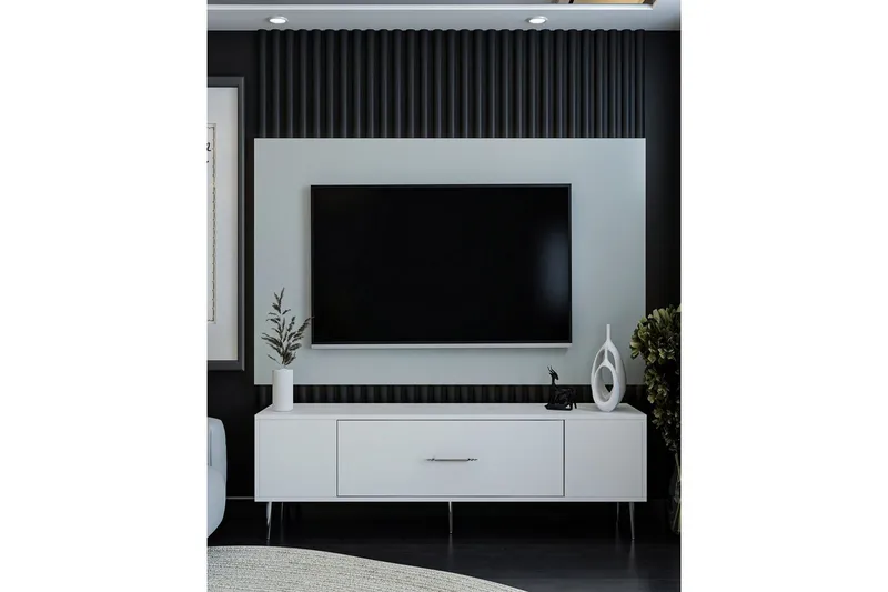 Feynor Tv-bänk 150 cm - Vit/Silver - Möbler - Vardagsrum - Tv-möbler & mediamöbler - Tv-bänkar