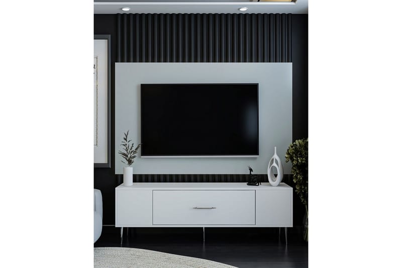 Feynor Tv-bänk 150 cm - Vit/Silver - Möbler - Vardagsrum - Tv-möbler & mediamöbler - Tv-bänkar