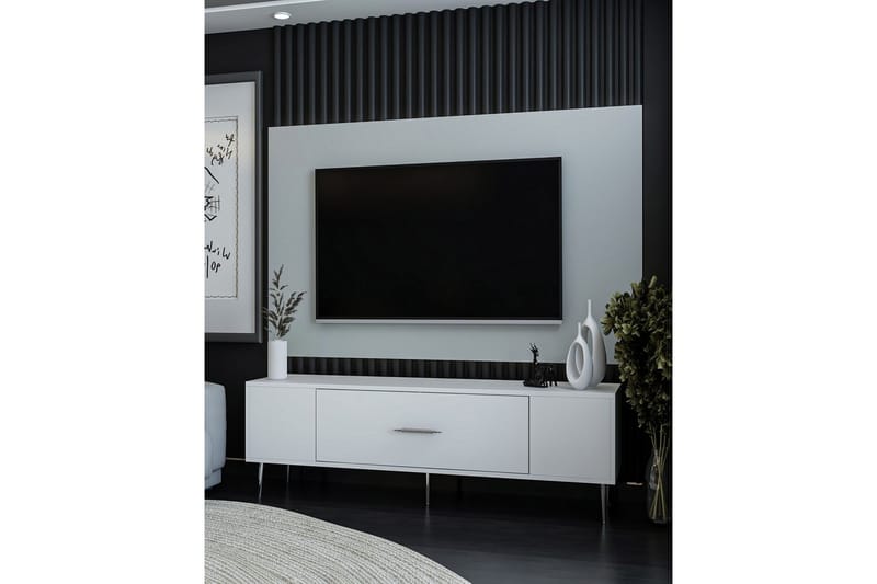 Feynor Tv-bänk 150 cm - Vit/Silver - Möbler - Vardagsrum - Tv-möbler & mediamöbler - Tv-bänkar