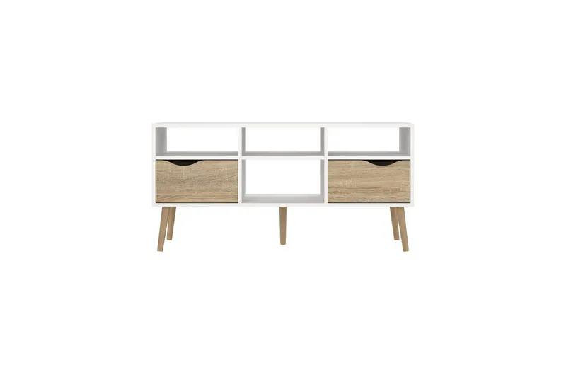 Hostafranc Golvstående TV Bänk 117,2 cm med Förvaring i Ek - Vit|Beige - Möbler - Vardagsrum - Tv-möbler & mediamöbler - Tv-bänkar