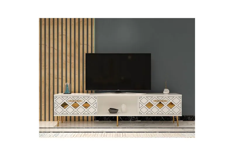 Ilna Tv-bänk 150 cm - Vit/Silver - Möbler - Vardagsrum - Tv-möbler & mediamöbler - Tv-bänkar