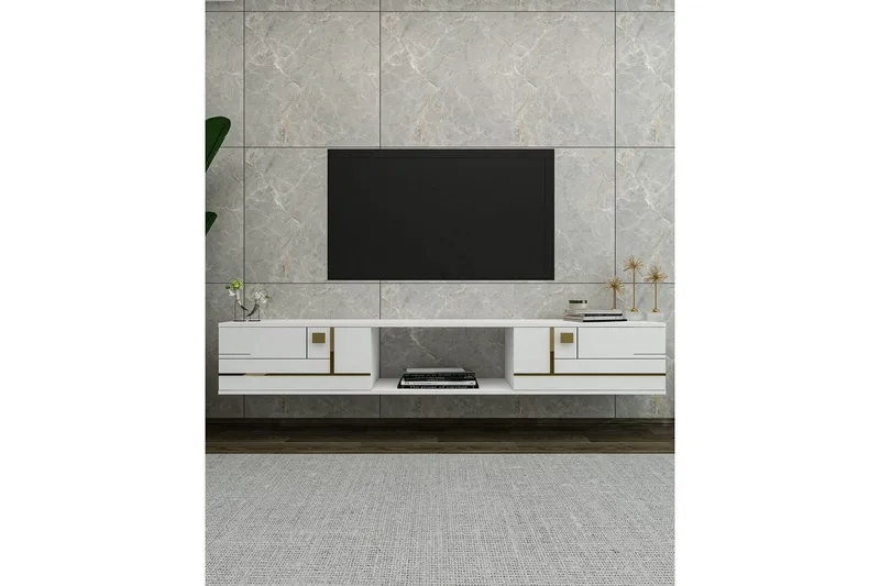 Jorin Tv-bänk 150 cm - Vit/Guld - Möbler - Vardagsrum - Tv-möbler & mediamöbler - Tv-bänkar