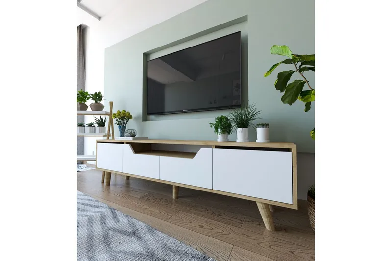 Kollumber Tv-stativ 180x30 cm - Brun/Vit - Möbler - Vardagsrum - Tv-möbler & mediamöbler - Tv-väggfästen & mediastativ - Tv stativ & väggfästen