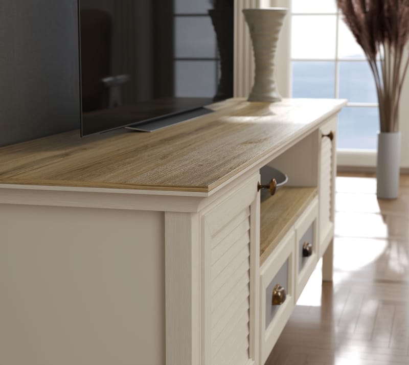 Lopira TV-bänk 180 cm - Crème, ek, grå - Möbler - Vardagsrum - Tv-möbler & mediamöbler - Tv-väggfästen & mediastativ - Tv stativ & väggfästen