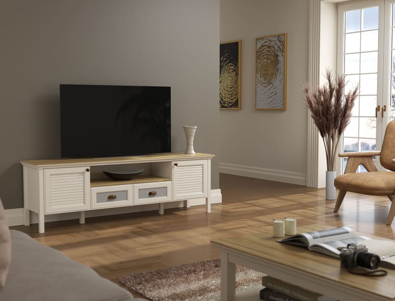 Lopira TV-bänk 180 cm - Crème, ek, grå - Möbler - Vardagsrum - Tv-möbler & mediamöbler - Tv-väggfästen & mediastativ - Tv stativ & väggfästen