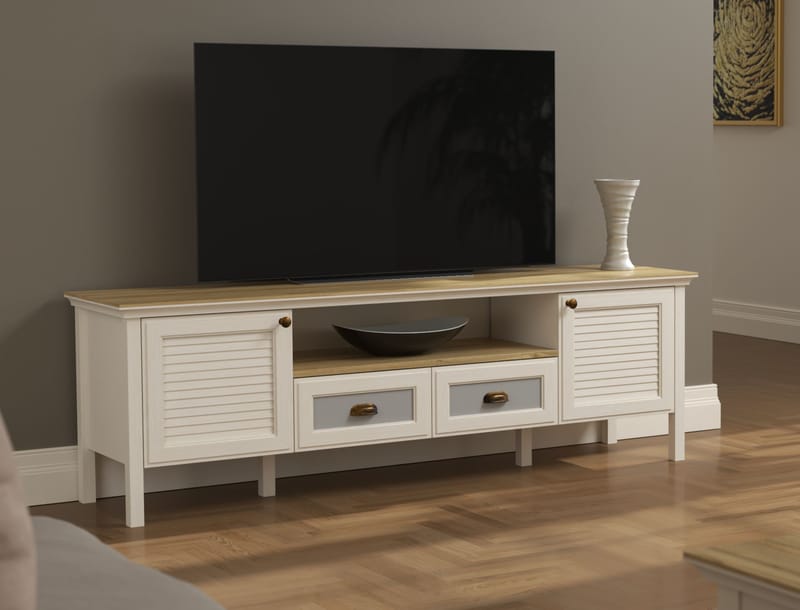 Lopira TV-bänk 180 cm - Crème, ek, grå - Möbler - Vardagsrum - Tv-möbler & mediamöbler - Tv-väggfästen & mediastativ - Tv stativ & väggfästen