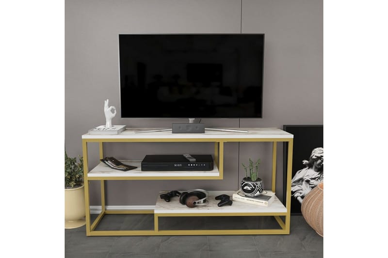 Lorin Golvstående Tv Bänk 120 cm med Förvaring i Målat Trä - Vit - Möbler - Vardagsrum - Tv-möbler & mediamöbler - Tv-bänkar
