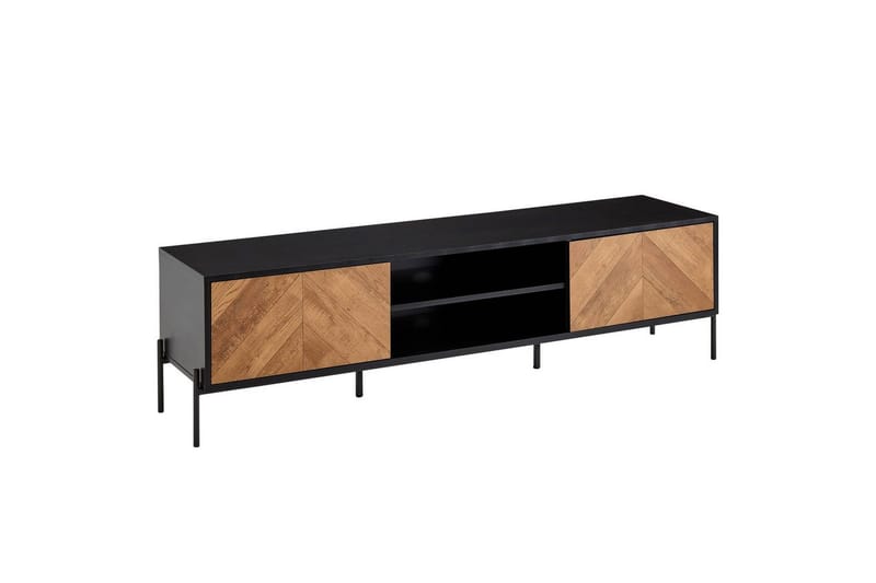 Lowboard Wohnling Ekfanerad med 2 dörrar Förvaringsbrickor Metallben Lantlig stil