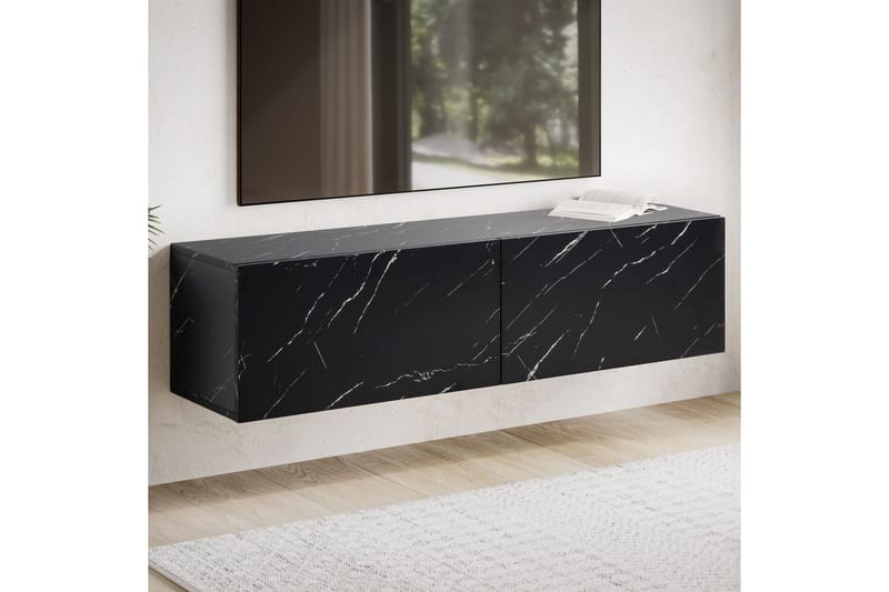 Lowboard Wohnling Folierad upphängning med luckdörr, modern Marmor, Svart, 120 cm - Marmor, Svart, 120 cm - Möbler - Vardagsrum - Tv-möbler & mediamöbler - Tv-väggfästen & mediastativ - Tv stativ & väggfästen