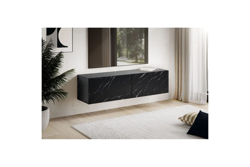 Lowboard Wohnling Folierad upphängning med luckdörr, modern Marmor, Svart, 120 cm - Marmor, Svart, 120 cm - Möbler - Vardagsrum - Tv-möbler & mediamöbler - Tv-väggfästen & mediastativ - Tv stativ & väggfästen