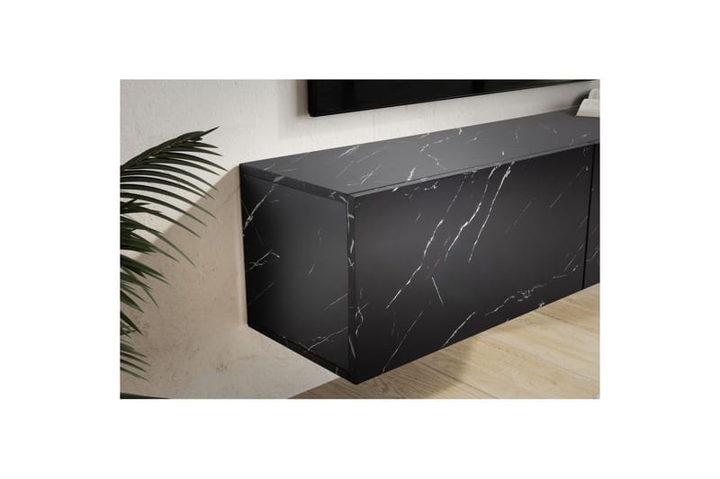 Lowboard Wohnling Folierad upphängning med luckdörr, modern Marmor, Svart, 120 cm - Marmor, Svart, 120 cm - Möbler - Vardagsrum - Tv-möbler & mediamöbler - Tv-väggfästen & mediastativ - Tv stativ & väggfästen