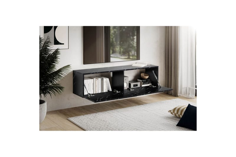 Lowboard Wohnling Folierad upphängning med luckdörr, modern Marmor, Svart, 120 cm - Marmor, Svart, 120 cm - Möbler - Vardagsrum - Tv-möbler & mediamöbler - Tv-väggfästen & mediastativ - Tv stativ & väggfästen