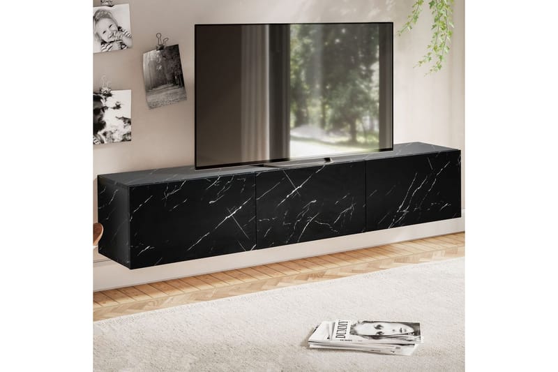 Lowboard Wohnling Folierad upphängning med luckdörr, modern Marmor, Svart, 160 cm - Marmor, Svart, 160 cm - Möbler - Vardagsrum - Tv-möbler & mediamöbler - Tv-väggfästen & mediastativ - Tv stativ & väggfästen