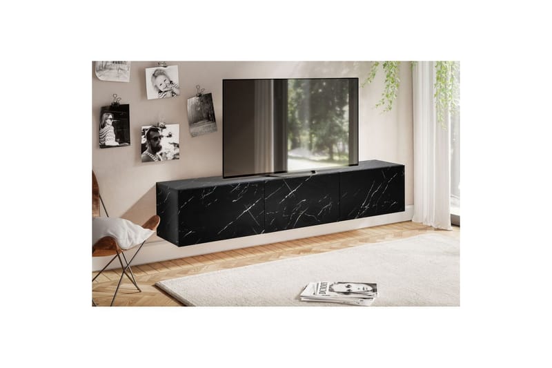 Lowboard Wohnling Folierad upphängning med luckdörr, modern Marmor, Svart, 160 cm - Marmor, Svart, 160 cm - Möbler - Vardagsrum - Tv-möbler & mediamöbler - Tv-väggfästen & mediastativ - Tv stativ & väggfästen