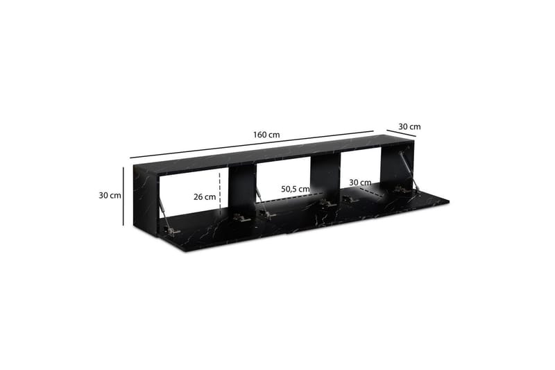 Lowboard Wohnling Folierad upphängning med luckdörr, modern Marmor, Svart, 160 cm - Marmor, Svart, 160 cm - Möbler - Vardagsrum - Tv-möbler & mediamöbler - Tv-väggfästen & mediastativ - Tv stativ & väggfästen