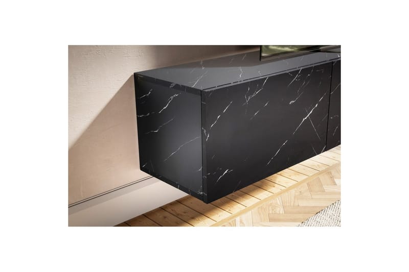 Lowboard Wohnling Folierad upphängning med luckdörr, modern Marmor, Svart, 160 cm - Marmor, Svart, 160 cm - Möbler - Vardagsrum - Tv-möbler & mediamöbler - Tv-väggfästen & mediastativ - Tv stativ & väggfästen