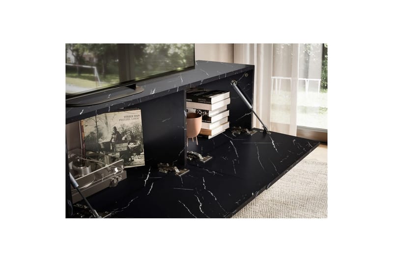 Lowboard Wohnling Folierad upphängning med luckdörr, modern Marmor, Svart, 160 cm - Marmor, Svart, 160 cm - Möbler - Vardagsrum - Tv-möbler & mediamöbler - Tv-väggfästen & mediastativ - Tv stativ & väggfästen