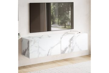 Lowboard Wohnling Folierad upphängning med luckdörr, modern Marmor, Vit, 120 cm - Marmor, Vit, 120 cm - Möbler - Vardagsrum - Tv-möbler & mediamöbler - Tv-hylla