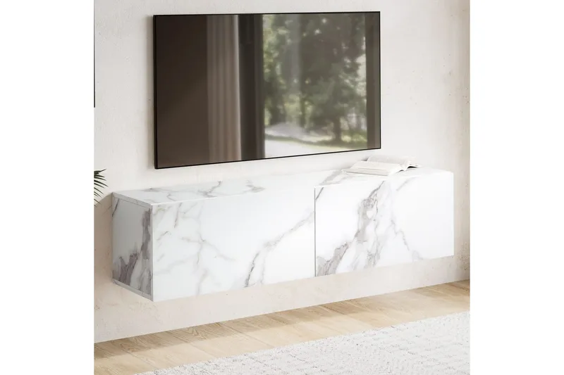 Lowboard Wohnling Folierad upphängning med luckdörr, modern Marmor, Vit, 120 cm - Marmor, Vit, 120 cm - Möbler - Vardagsrum - Tv-möbler & mediamöbler - Tv-hylla