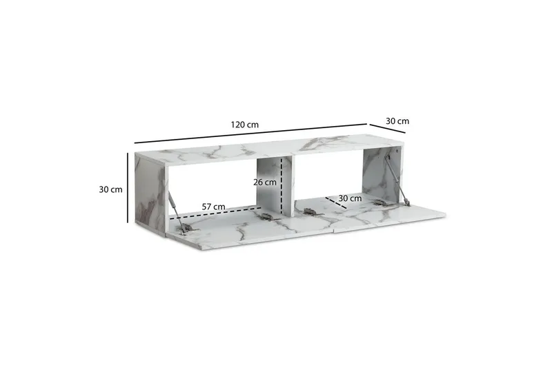 Lowboard Wohnling Folierad upphängning med luckdörr, modern Marmor, Vit, 120 cm - Marmor, Vit, 120 cm - Möbler - Vardagsrum - Tv-möbler & mediamöbler - Tv-hylla