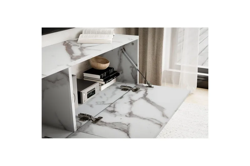 Lowboard Wohnling Folierad upphängning med luckdörr, modern Marmor, Vit, 120 cm - Marmor, Vit, 120 cm - Möbler - Vardagsrum - Tv-möbler & mediamöbler - Tv-hylla