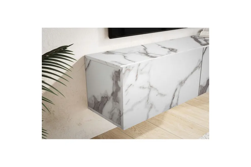 Lowboard Wohnling Folierad upphängning med luckdörr, modern Marmor, Vit, 120 cm - Marmor, Vit, 120 cm - Möbler - Vardagsrum - Tv-möbler & mediamöbler - Tv-hylla