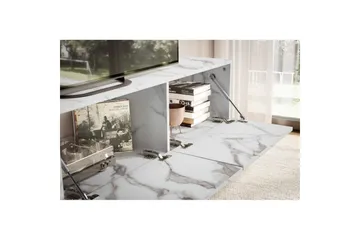 Lowboard Wohnling Folierad upphängning med luckdörr, modern Marmor, Vit, 160 cm - Marmor, Vit, 160 cm - Möbler - Vardagsrum - Tv-möbler & mediamöbler - Tv-hylla