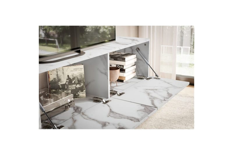 Lowboard Wohnling Folierad upphängning med luckdörr, modern Marmor, Vit, 160 cm - Marmor, Vit, 160 cm - Möbler - Vardagsrum - Tv-möbler & mediamöbler - Tv-hylla