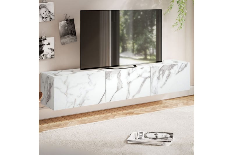 Lowboard Wohnling Folierad upphängning med luckdörr, modern Marmor, Vit, 160 cm - Marmor, Vit, 160 cm - Möbler - Vardagsrum - Tv-möbler & mediamöbler - Tv-väggfästen & mediastativ - Tv stativ & väggfästen