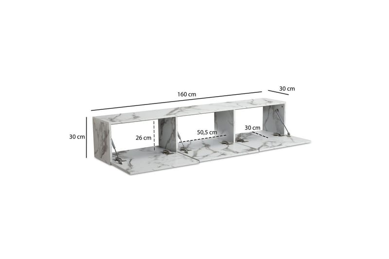 Lowboard Wohnling Folierad upphängning med luckdörr, modern Marmor, Vit, 160 cm - Marmor, Vit, 160 cm - Möbler - Vardagsrum - Tv-möbler & mediamöbler - Tv-väggfästen & mediastativ - Tv stativ & väggfästen