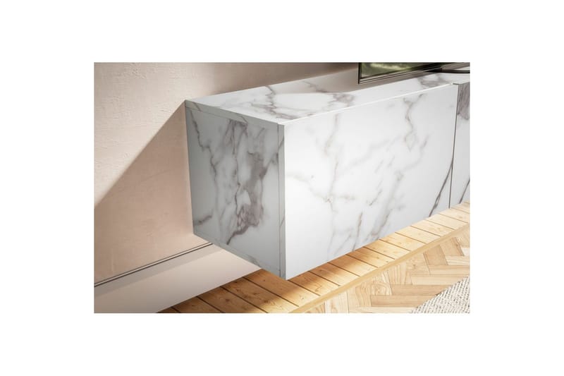 Lowboard Wohnling Folierad upphängning med luckdörr, modern Marmor, Vit, 160 cm - Marmor, Vit, 160 cm - Möbler - Vardagsrum - Tv-möbler & mediamöbler - Tv-hylla