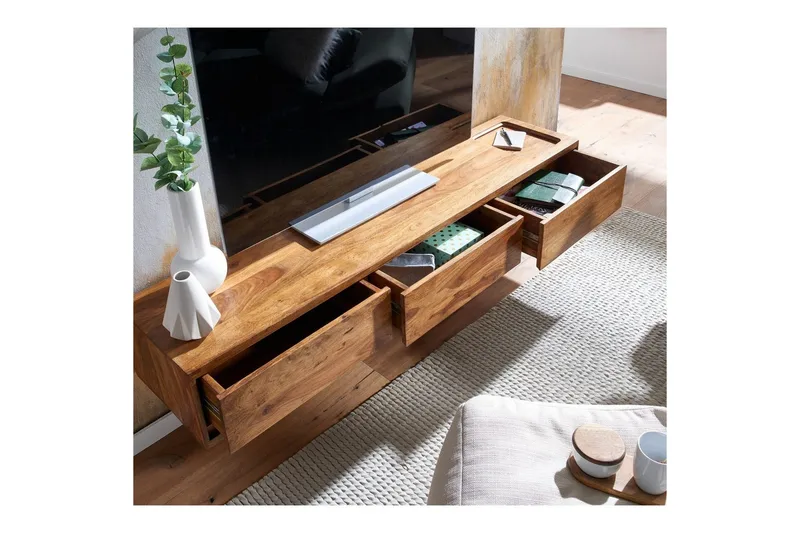 Lowboard Wohnling Massivt trä hängande med 3 lådor lantlig stil - Möbler - Vardagsrum - Tv-möbler & mediamöbler - Tv-hylla